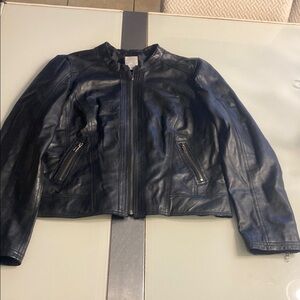 Halogen Black Leather Jacket Cropped Minimalist Design